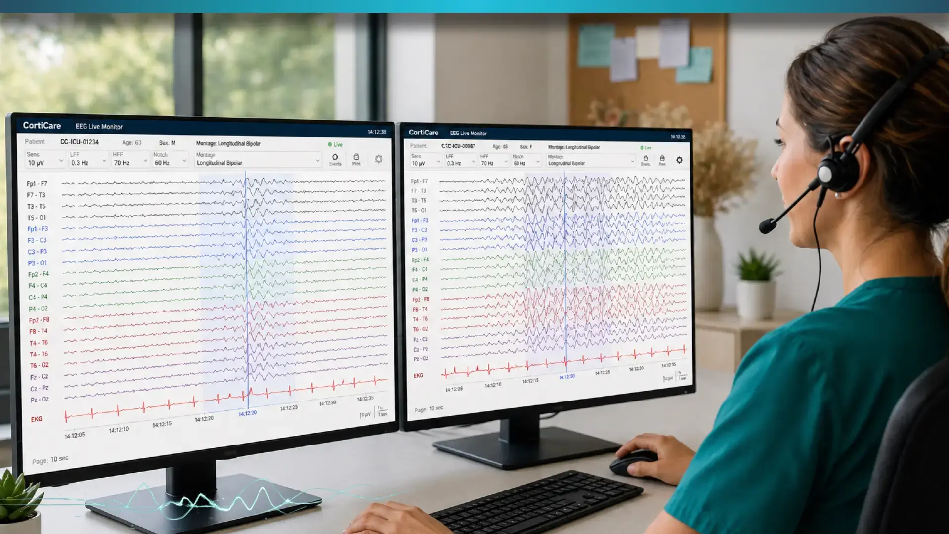 Continuous EEG monitoring support by a CortiCare technician